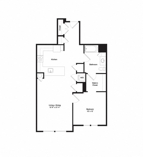 Floor plan for 1 bed, 1 bath, 830 sqft